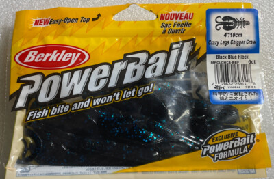 Power bait• Crazy Legs Chigger Craw • 4”•Black Blue Fleck• Pack