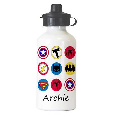Personalisierte Jungen Superhelden Flasche - Kinder Brotzeittasche Flaschen - 400ml, Metall Sport