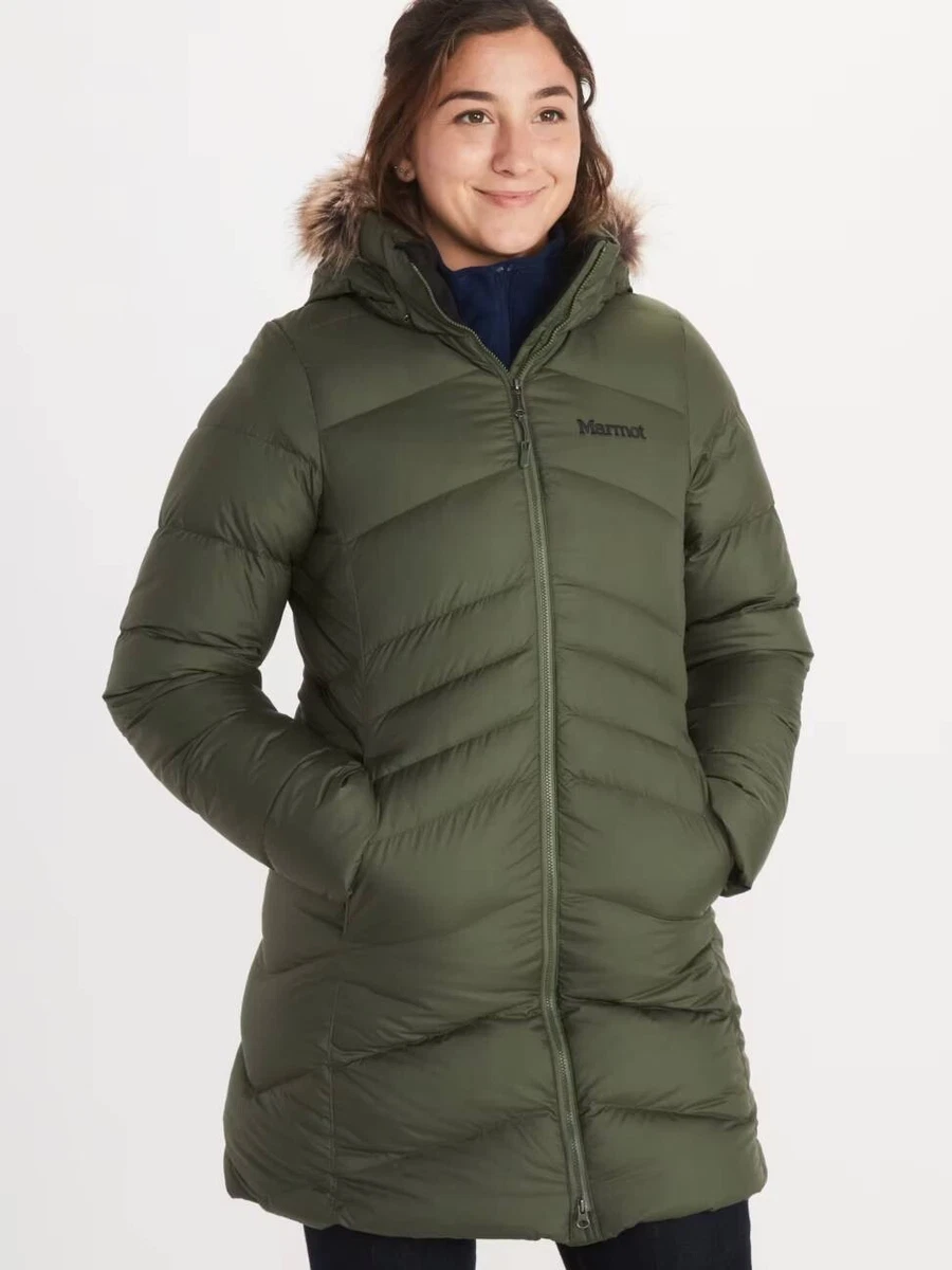 Marmot Women s Montreal Hooded Faux Fur Trim Coat XS Nori Green