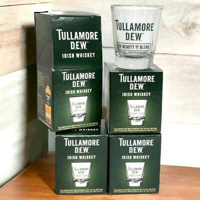 4 Tullamore Dew Shot Glasses Irish Whiskey Clear Glass Bar Mancave New In Box