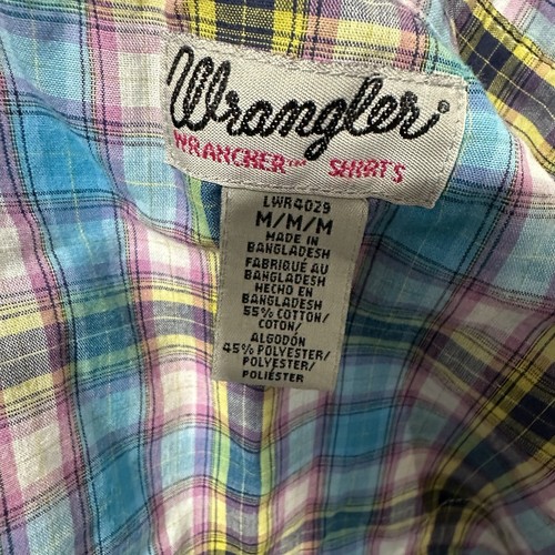 Wrangler Wrancher Pearl Snap Western Show Shirt Blue Pink Plaid Womens Sz M/M/M - Picture 3 of 10