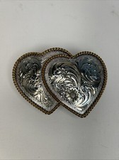 Montana Silversmiths Double Heart Western Belt Buckle Ranch Wear- Silver  Gold