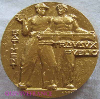 Médaille Fédération Du Bâtiment BdR 1980 - Or Plaqué Par SIMON - XXème