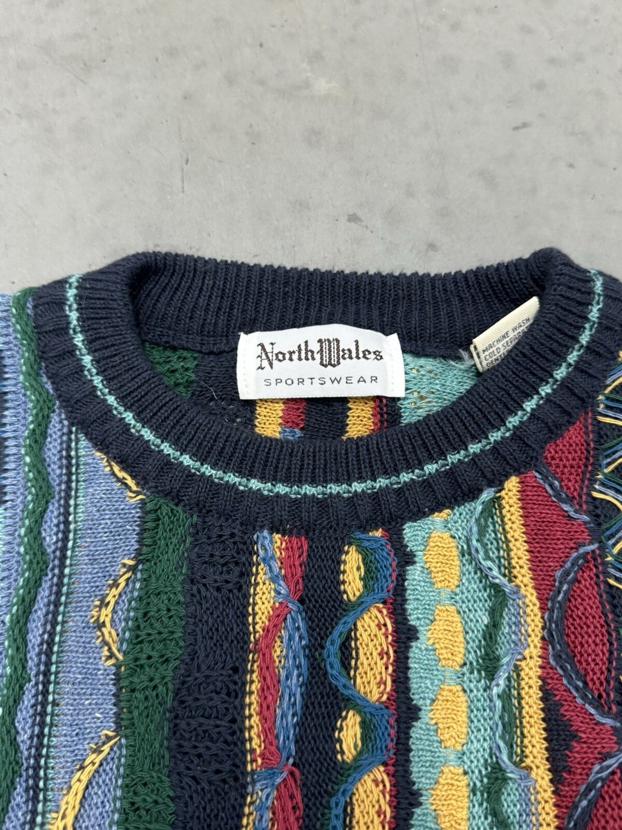 Vintage Coogi Style Sweater North Wales WINTER 3d Knit Multicolor