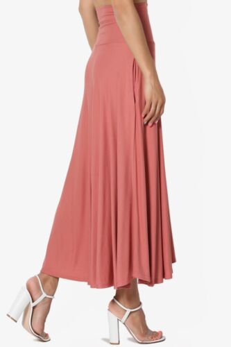Women's Foldable Low High Waist Pocket Swing A-Line Flare Mid Calf Long Skirt - Picture 18 of 44