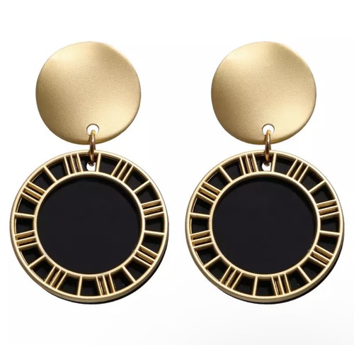 Elegant Geometric Drop Dangle Brincos Acrylic Fashion Earrings - Black & Gold - Picture 5 of 14