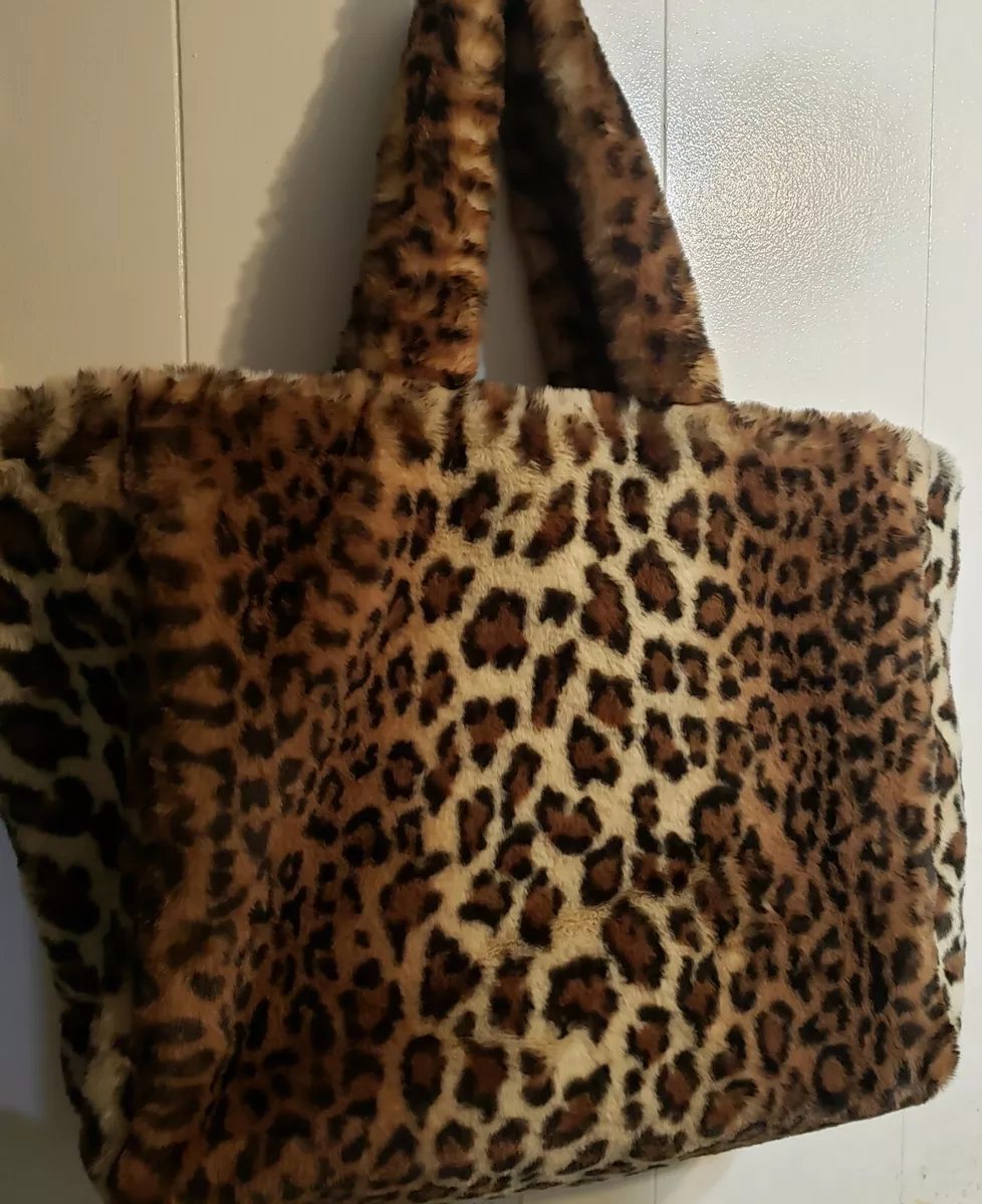 CABI Chase Oversized Faux Fur Leopard Tote Shopping Bag