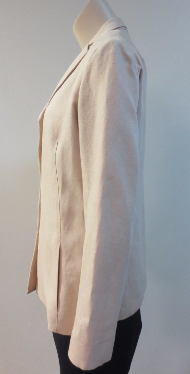 VINTAGE DONNA KARAN Beige Linen Jacket Blazer Sz 8, Italy TRIPLE