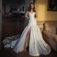 Simple Mermaid Wedding Dresses Sweetheart Side Slit Flower Bridal Dress Women