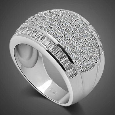 Solid 925 Sterling Silver Cubic Zirconia Cluster Ring Size 6-10