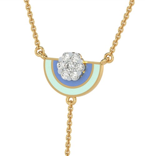 Fantasy Half Circular Diamond Bloom Dangling Bar Necklace - Picture 3 of 4