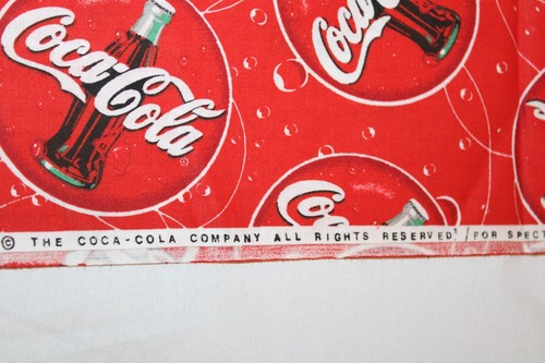Coca Cola Soda Bottle Red Logo Cotton Fabric 2 yds x 44 inch wide Piece - Picture 5 of 8