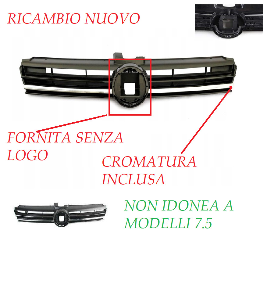 AFTERMARKET - Per Vw Golf 7 2012 Vii Mascherina Calandra Cofano Anteriore Griglia Radiatore - Miniatura 5