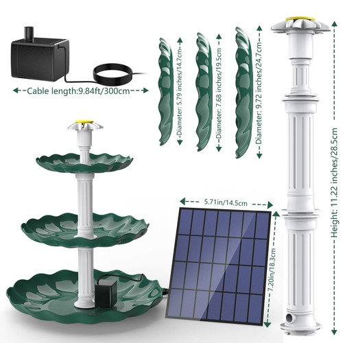 Solar Springbrunnen 3 Stufige Vogelfütterer für Draußen,Vogelbad Solarbrunnen - Bild 8 von 9