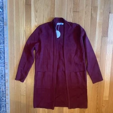 Anrabess Cardigan Sweater Women's L Coatigan Open Front Knit NWT Wine Burgandy