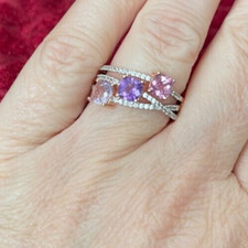 Pre-owned Pink, Purple  Clear Crystal Stone 925 Sterling Silver Ring  Size 7
