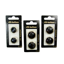 Dill Buttons Round Gold Plated Black Plastic Shank Loop Fasteners 18mm 23mm 3PK