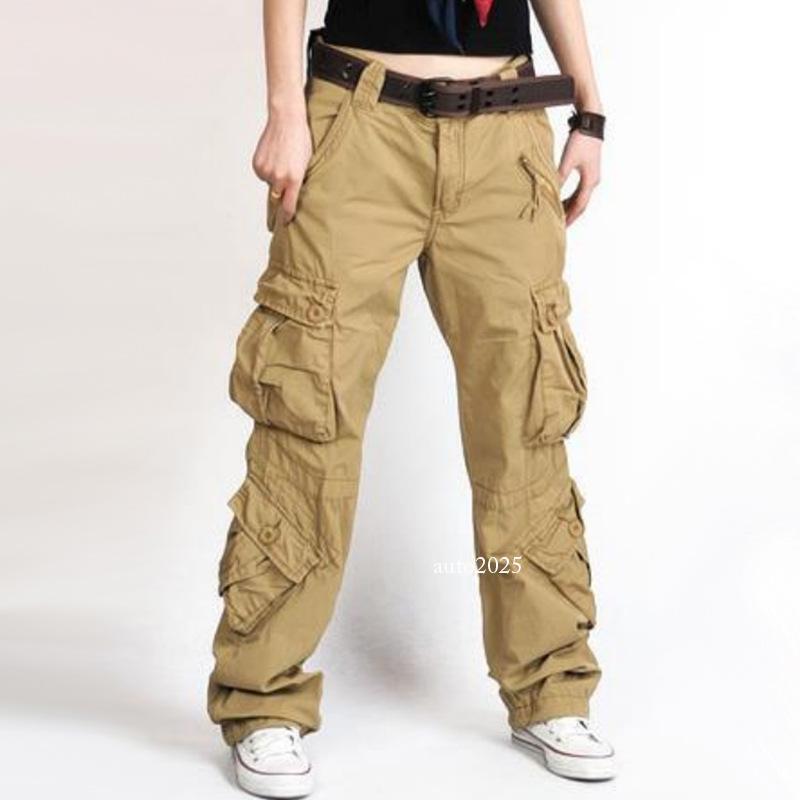 Women's Overalls Cargo Cotton Pants Trousers Casual Multipocket Loose Straight