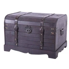 Vintiquewise Steamer Trunk Storage Chest Antique Black Wooden Vintage Decorative