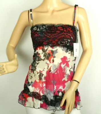 Sandro Ferrone Italy Women's Top Red Multicolor Lace trim Size Small Retail $290