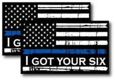 2X REFLECTIVE Thin Blue Line Decal Tattered Flag I GOT YOUR SIX Decal Var Sizes