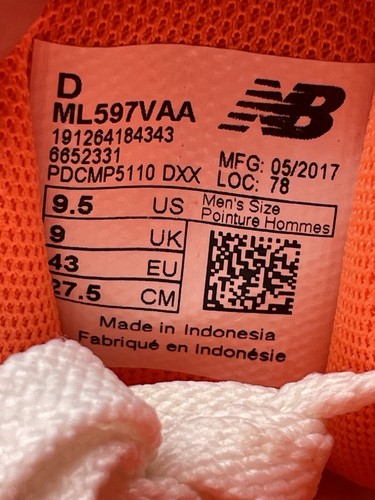New Balance 597 South Beach 2017 ML597VAA taglia 9,5 D nuovo con scatola lifestyle pelle NOS - Foto 14 di 15