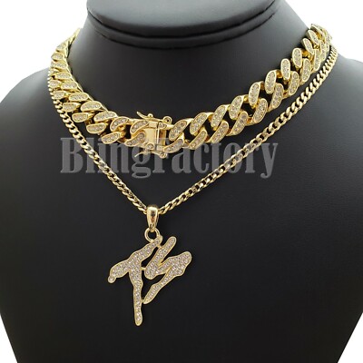 Hip Hop Terror Squad TS Pendant & 20'' Cuban Chain & 18'' iced Cuban Necklace Set
