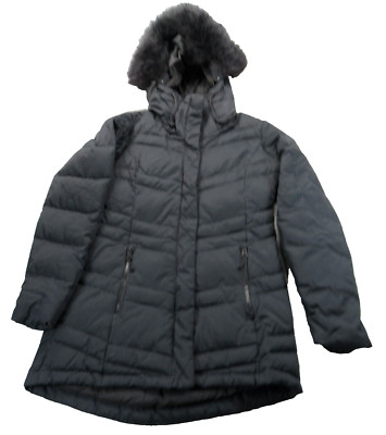 Columbia St Cloud Down Jacket Womens Small Black Faux Fur Hood Trim Full Zip