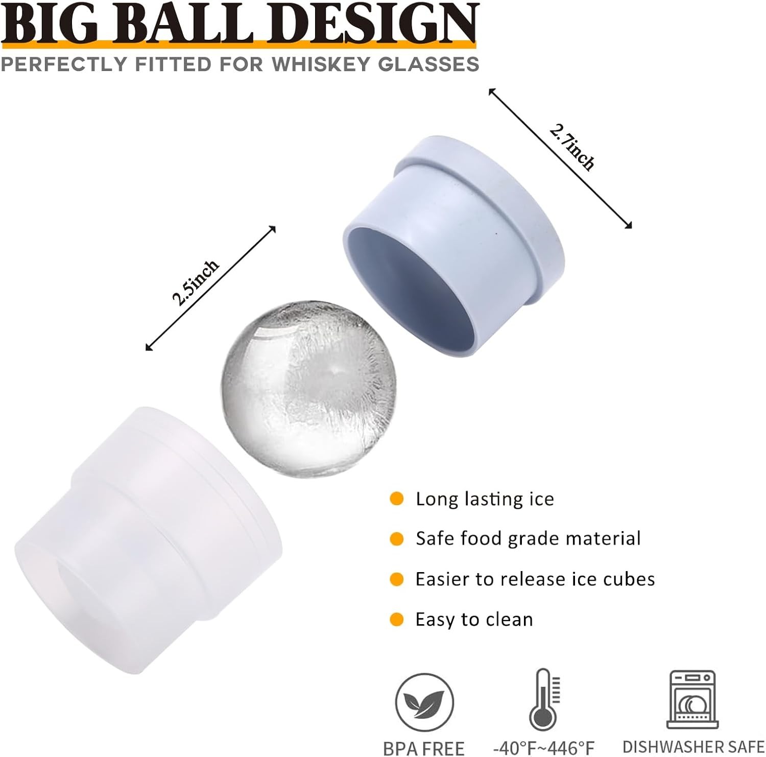 Whiskey Glass Set Gift Box 2 Crystal Glasses with 2 Big Ice Ball Molds