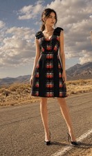 Prada Milano Dress Runway Mini Silk Checks Red Black Miuccia Size IT 40 S XS