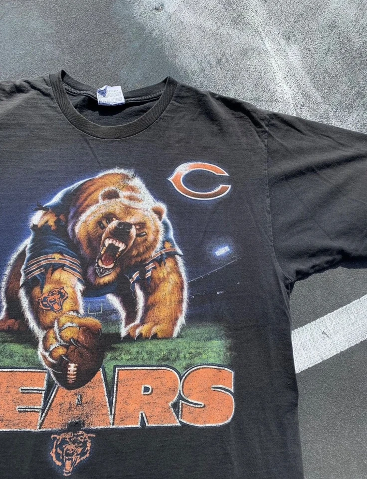 复古液体蓝色芝加哥熊 T 恤 90 年代美国制造黑色罕见 — 第 2/4 张图片
