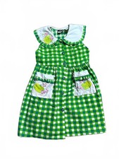 90s Girls' Vintage Green Plaid Fruit Themed Dress Size 6X