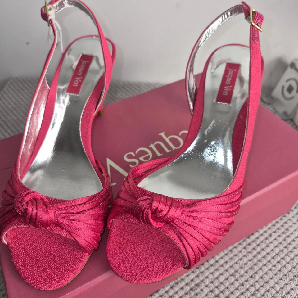 Jaques Vert NEW Raspberry Pink Fabric Open-Toe Mid Stiletto Shoes Size 4 RRP£95 - Image 3 of 4