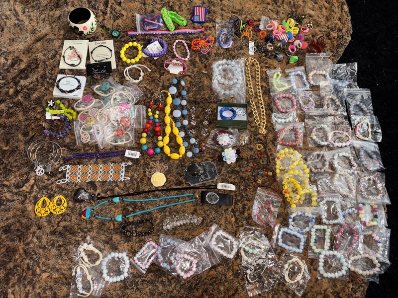 Huge Lot Of Jewelry Including Stone Pumpkins & Ceramic Beaded Bracelets