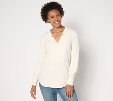 Gloria Vanderbilt Women's Top Plus Sz 1X Notched V-Neck Long Sleeve White