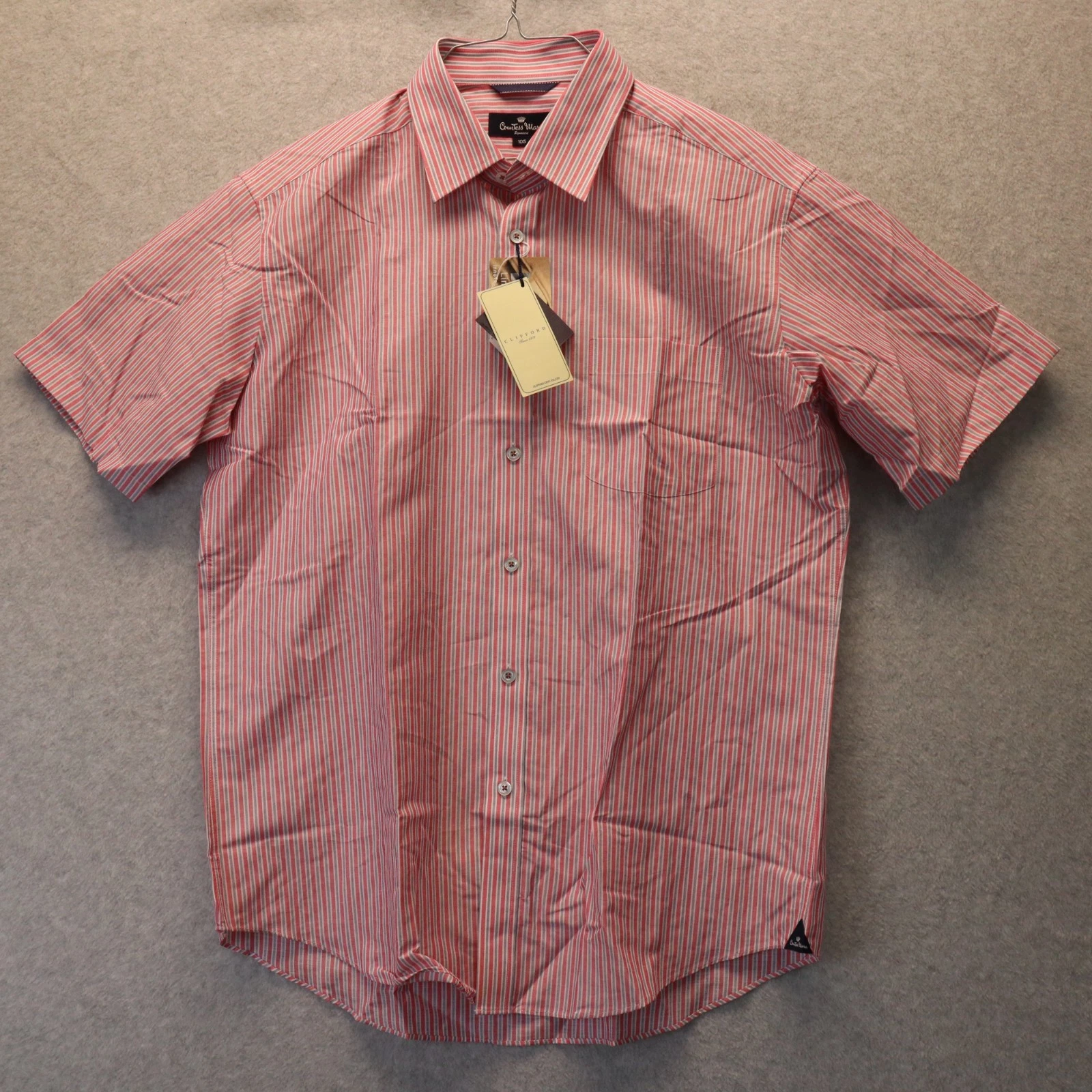 Countess Mara Shirt Mens 105 Linen Cotton Button Up Red Striped Short Sleeve NWT
