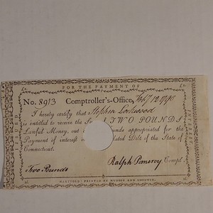 Connecticut Comptroller’s Office Colonial Currency Two Pounds Note #8913 1778