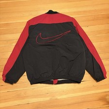 Vintage 90s Nike Fleece lined jacket youth / mens size M big swoosh black red
