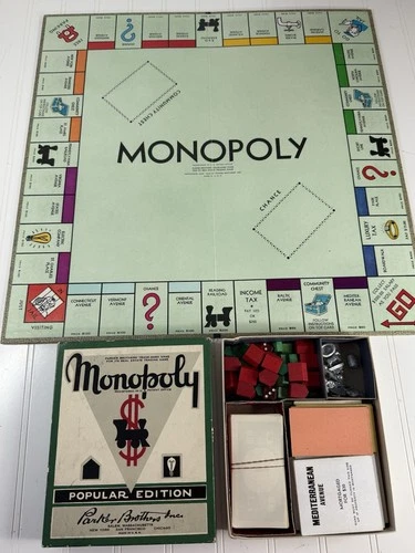 Vintage Parker Brothers Monopoly Popular Edition 1950s w/ Board + Pieces