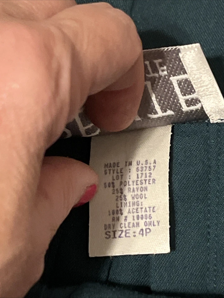 Vtg Petite Sophisticate Skirt Women Sz 4P Green Pleated Side Zip Wool Blend - Image 3 of 4