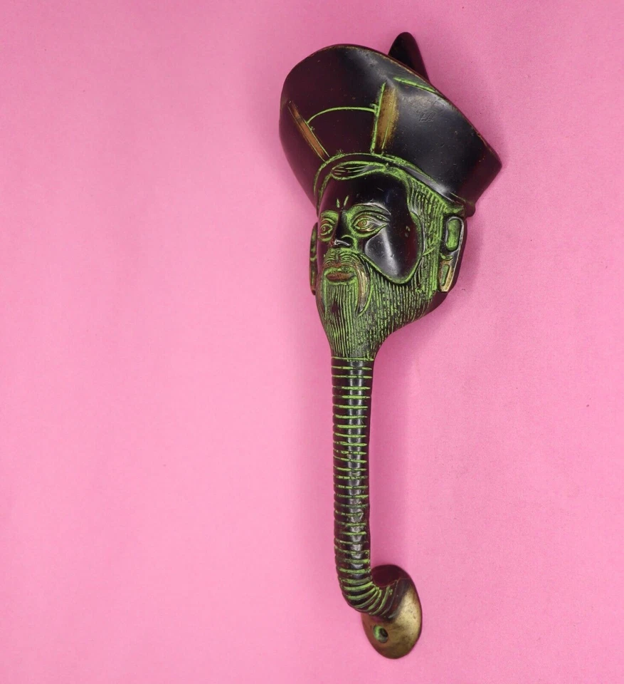 Escultura con forma de cara de marinero estilo victoriano hecha a mano manija de puerta de latón Foto 4 de 4