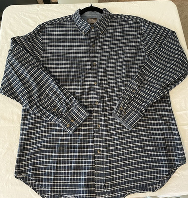 CE SCHMIDT Workwear Long Sleeve Button Plaid Shirt Navy w/ Pockets Men Large