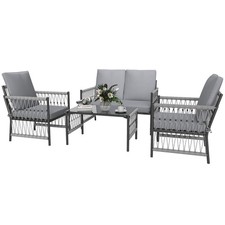 Outsunny 4 Seater Rattan Garden Sofa Set with Glass Top Coffee Table Grey