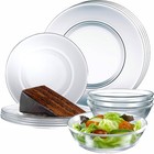 12pc Glass Dinnerware Set - Sleek Round Clear Glass Plate and Bowl Sets - Dis...