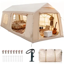 Inflatable Tent for Family Camping Tent 12 Person Window Glamping w/ Hand Pump