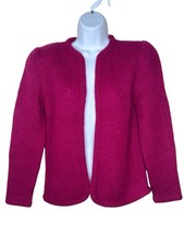 VTG Meredith Wool Open Front Cardigan Sweater Womens Knit SMALL Raspberry 70s 3