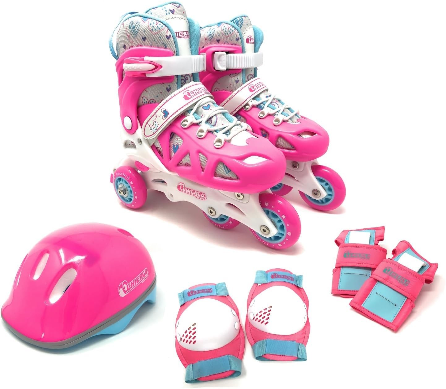 Deluxe Kids' Quad Roller Skate Combo Set - Pink/white