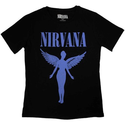 Nirvana Damen Slim Fit T-Shirt: Angelic Blue Mono OFFICIAL NEU