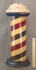 Antique 1920s Beardsley Enamel Porcelain & Glass Lighted Salon Barber Pole Sign 