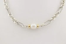 Original David Yurman Pearl Figaro Chain 18k Gold and Silver 925